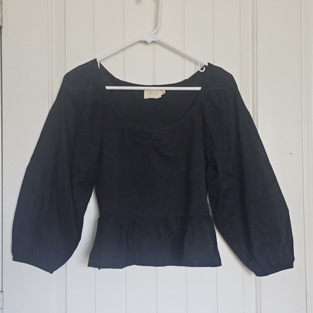 Nation LTD Black Peplum Top – Size S – 100% Pima Cotton – Made in Peru